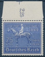 ** 1939 70 éves A Német Lóversenyzés ívszéli Bélyeg Mi 698 - Sonstige & Ohne Zuordnung