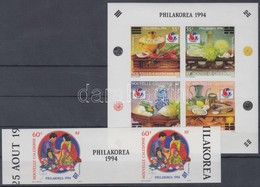 ** 1994 PHILAKOREA Nemzetközi Bélyegkiállítás ívszéli Vágott Szelvényes Hármascsík Mi 1006 + Vágott Blokk Mi 17 - Otros & Sin Clasificación