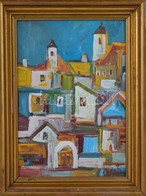 Bánfi Jelzéssel: Szentendre. Olaj, Karton, Fa Keretben, 32×22 Cm - Otros & Sin Clasificación