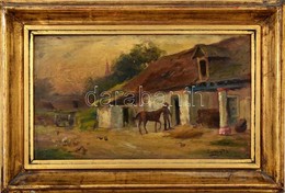 Egerváry Potemkin Ágost (1858-1930): Istálló Lóval. Jelzett, Olaj, Fa. 26x40 Cm Keretben - Autres & Non Classés