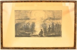 Iván Szilárd (1912-1988): Horgásznak. Rézkarc, Papír, Jelzett, üvegezett Keretben, 25×38 Cm - Sonstige & Ohne Zuordnung