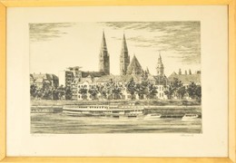 Paulovits Pál (1892-1975): Szeged Tisza-part. Rézkarc, Papír, Jelzett, üvegezett Keretben, 28×44 Cm - Otros & Sin Clasificación