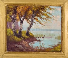 Jelzés Nélkül: Balaton Part. Olaj, Vászon. Kis Szakadásokkal. 48x90 Cm Keretben - Otros & Sin Clasificación