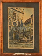 Dembinski Jelzéssel: Tér Szoborral. Tus-akvarell, Papír, Hibás üvegezett Keretben, 31×20 Cm - Estampes & Gravures