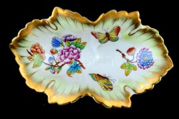 Herendi Viktória Mintás Porcelán Tálka, Kézzel Festett, Jelzett, Kis Kopásnyomokkal, 15×8,5 Cm - Other & Unclassified