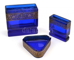 Art Deco Kék üveg Kínáló Készlet, Egyik Vázácskán Kis Lepattanással - Vidrio & Cristal