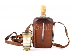 Bőr Borítású üveg Flaska, összecsukható Pohárral, 14×8 Cm - Sonstige & Ohne Zuordnung