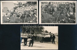 Cca 1947 Munkásfelvonulások, Gyűlések, 3 Db Fotó, 9×14 Cm - Sonstige & Ohne Zuordnung
