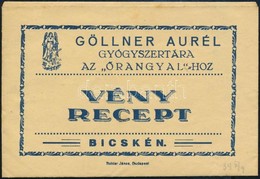 1934 Bicske, Göllner Aurél Gyógyszertára Az "Őrangyal"-hoz Gyógyszertári Recept Boríték, Benne Recepttel (Felcsút, Dr. C - Advertising