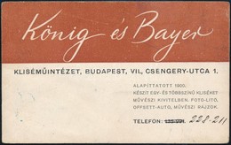 1944 Bp., König és Bayer Kliséműintézet Reklámkártyája, A Hátoldalán Jámbor József Géza (1908-?) Részére Szóló Igazoláss - Werbung