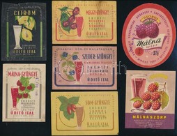 Cca 1955-1965 Gyümölcsszörp és üdítőital Címkék (Kőbányai Sör- és Malátagyár, Budapesti Konzervgyár), Mind Másféle, 7 Db - Advertising