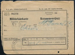 1917 Cs. Kir. Déli Vaspálya Társaság Katonamenetjegye - Sonstige & Ohne Zuordnung