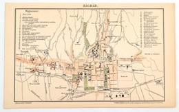 1893 Zágráb Városának Térképe, Pallas Nagy Lexikona, Bp., Posner, 14x23 Cm - Sonstige & Ohne Zuordnung