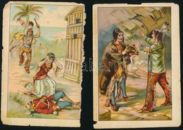 Cca 1870-1890 4 Db Régi Litografált Illusztráció Indiánokról, Kis Szakadásokkal, 18x12 Cm - Unclassified