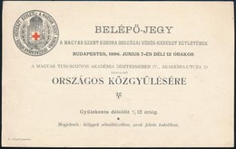 1896 Bp., Belépőjegy A Magyar Szent Korona Országai Vörös-Kereszt Egyletének Országos Közgyűlésére - Unclassified