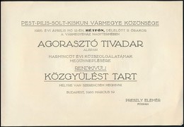 1926 Pest-Pilis-Solt-Kiskun Vármegye Meghívója Díszközgyűlésre - Ohne Zuordnung