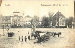 T2/T3 1921 Aszód, Leánynevelő Intézet és Piac Tér, Piaci árusok, Szekerek, Kerekeskút (fl) - Ohne Zuordnung