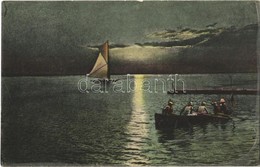 T2 1909 Balaton, Alkonyat Csónakkal és Vitorlással. Gál Testvérek Kiadása - Ohne Zuordnung