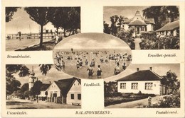 ** T3 Balatonberény, Strand, Fürdőzők, Erzsébet Penzió, Utca, Templom, Postahivatal (szakadás / Tear) - Ohne Zuordnung