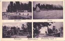 T2/T3 1932 Balatonszárszó, Strandélet, Fürdőzők, Vitorlás, Park, Balatonhoz Vezető út (fa) - Ohne Zuordnung