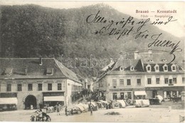 T2/T3 Brassó, Kronstadt, Brasov; Fő Tér, Carl Dendorfer, Demeter Eremias, Moritz Krauss, Simon Ferenc üzlete, Piaci árus - Ohne Zuordnung