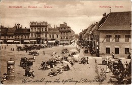 * T2 Brassó, Kronstadt, Brasov; Marktplatz / Piac Tér, Piaci árusok, Servatius és Graef üzlete, Hirdetőoszlop / Market S - Ohne Zuordnung