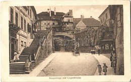 T2/T3 1917 Nagyszeben, Hermannstadt, Sibiu; Burgerstiege Und Liegenbrücke / Várlépcső, Híd, üzlet. Kunstanstalt Jos. Dro - Ohne Zuordnung