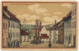 * T3 1918 Selmecbánya, Schemnitz, Banská Stiavnica; Szentháromság Tér és Szobor, üzletek. Grohmann Kiadása / Holy Trinit - Unclassified