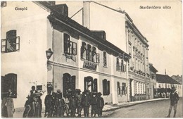 T2/T3 1915 Goszpics, Gospic; Starceviceva Ulica / Utcakép, M. D. Dosen üzlete. Ivan Rechnitzer Kiadása / Street View, Sh - Ohne Zuordnung