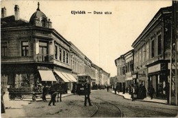 T2 1915 Újvidék, Neusatz, Novi Sad; Duna Utca, Dietzgen Fiai, Ivkovic Milan üzlete, Villamos, Szekér. Urbán Ignác Kiadás - Ohne Zuordnung