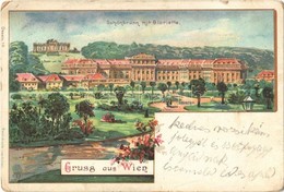 T3/T4 Wien, Vienna, Bécs; Schönbrunn Mit Gloriette / Castle. Litho S: M. Wimmer (lyukak / Pinholes) - Ohne Zuordnung