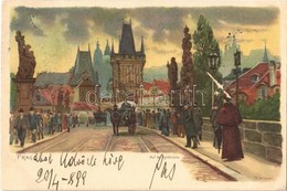 T1/T2 1899 Praha, Prag; Auf Der Karlsbrücke / Bridge. Litho S: H. Strose - Unclassified