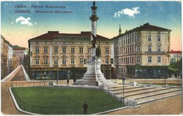 T2/T3 Lviv, Lwów, Lemberg; Pomnik Mickiewicza, Kazimierz Lewicki, New York / Monument, Shops (EK) - Unclassified