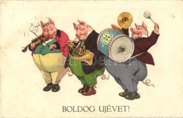 T2 Boldog Újévet! / New Year Greeting Art Postcard, Pig Music Band, L&P 1541/IV - Non Classés