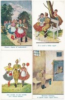 ** 4 Db RÉGI Magyar Humoros Katonai Művész Képeslap / 4 Pre-1945 Humorous Military Graphic Art Postcards - Unclassified