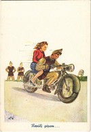 ** T2 Repülj Gépem... / WWII Hungarian Military Art Postcard, Soldier On Motorbicycle With Woman S: Ottó - Sin Clasificación