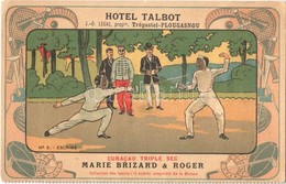 ** T2/T3 Hotel Talbot, Trégastel- Plougasnou. Curacao Triple Sec Marie Brizard & Roger No. 5. Escrime / Fencing, Adverti - Ohne Zuordnung