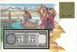 Bolívia 1982. 1000P Felbélyegzett Borítékban, Bélyegzéssel T:I 	 Bolivia 1982. 1000 Pesos In Envelope With Stamp And Can - Ohne Zuordnung