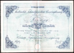 Budapest 1907. "Tisztviselők Takarékpénztára Részvénytársaság" Részvény 25K-ról (2x) Sorszámkövetők, Szelvényekkel, Szár - Ohne Zuordnung