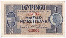 1938. 1P Csillagos Sorozatszám "H 760 085502" T:II- / Hungary 1938. 1 Pengő "H 760 085502" Serial Number With Star C:VF  - Ohne Zuordnung