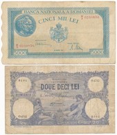 Románia 1923. 20L + 1945. 5000L T:III,III- Kis Lyukak Romania 1923. 20 Lei + 1945. 5000 Lei C:F,VG Small Holes Krause 20 - Sin Clasificación