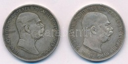 Ausztria 1908. 5K Ag "Ferenc József - Jubileum" + 1909. 5K Ag "Ferenc József" T:2- Ph. Austria 1908. 5 Corona Ag "Franz  - Unclassified