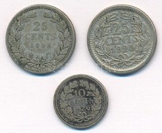 Hollandia 1906. 25c Ag + 1925. 25c Ag + 1926. 10c Ag T:2-,3 Patina Netherlands 1906. 25 Cents Ag + 1925. 25 Cents Ag + 1 - Ohne Zuordnung