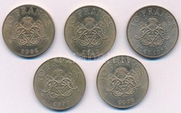 Monaco 1974-1982. 10Fr (5xklf) T:1- Monaco 1974-1982. 10 Francs (5xdiff) C:AU - Ohne Zuordnung