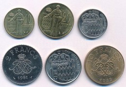 Monaco 1981-1982. 10c - 10Fr (6xklf) T:1,1- Monaco 1981-1982. 10 Centimes - 10 Francs (6xdiff) C:UNC, AU - Ohne Zuordnung