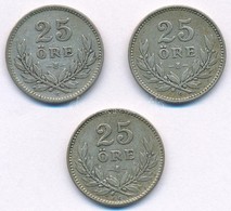 Svédország 1931G - 1940G 25ö Ag (3xklf) T:2,2- Sweden 1931G - 1940G 25 Öre Ag (3xdiff) C:XF,VF - Ohne Zuordnung