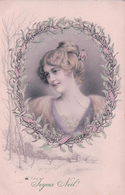 R.R. Wichera Illustrateur, Joyeux Noël, Portrait De Femme Dans Médaillon, Litho (476) - Wichera