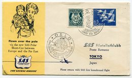 RC 15707 NORVEGE 1957 OSLO - TOKYO JAPAN JAPON VIA THE NORTH POLE SAS FFC 1er VOL TB - Lettres & Documents