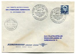 RC 15713 GROENLAND 1954 STOMFJORD - KOBENHAVN -  GREENLAND SAS FFC 1er VOL TB - Storia Postale