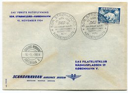 RC 15716 GROENLAND 1954 STOMFJORD - KOBENHAVN -  GREENLAND SAS FFC 1er VOL TB - Postmarks